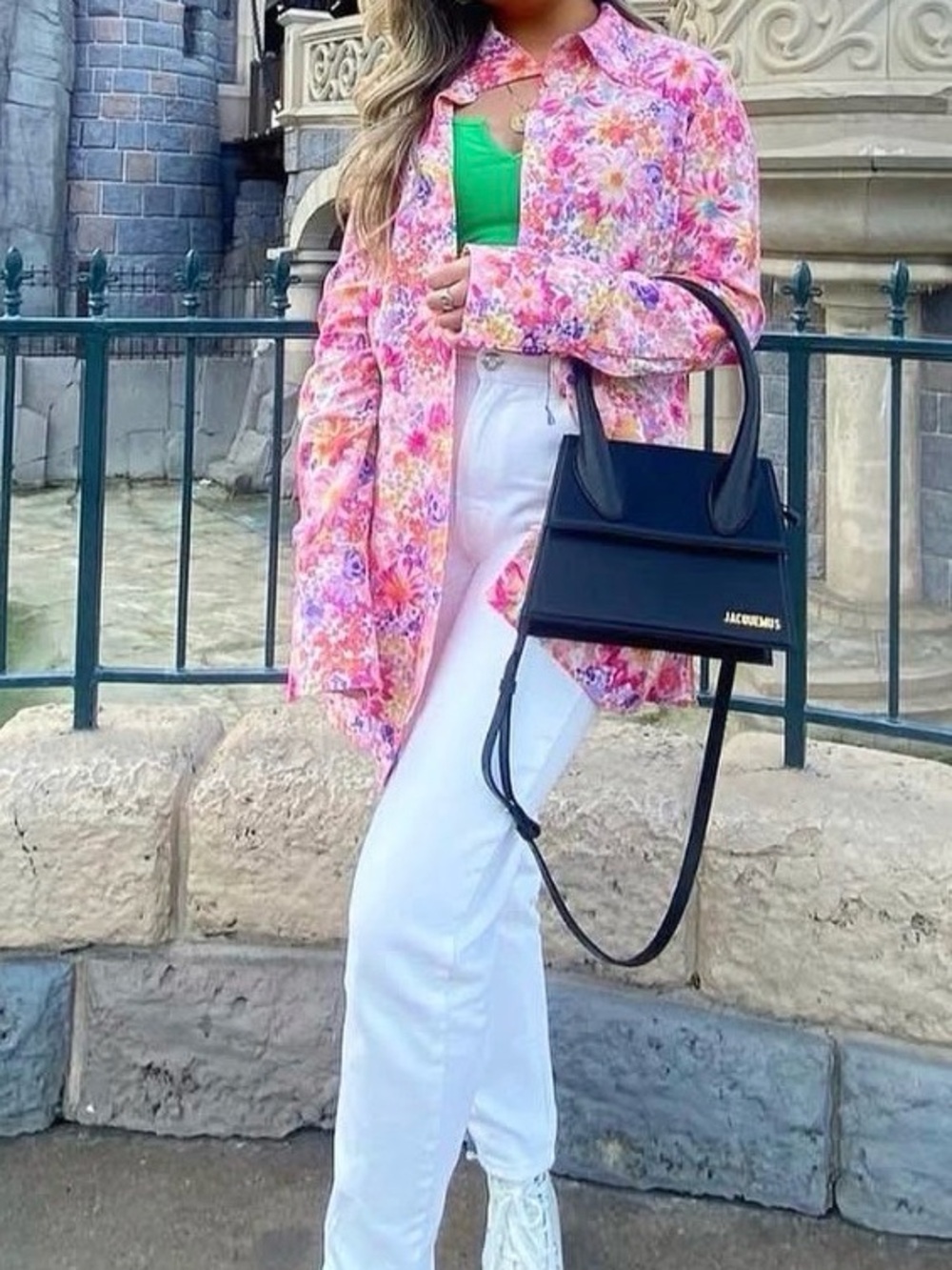 H&M Floral Button-Down Shirt in Pink, Orange, Purple